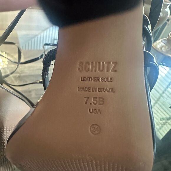 Schutz Gold Strappy Women's Sandals - Picture 3 of 13